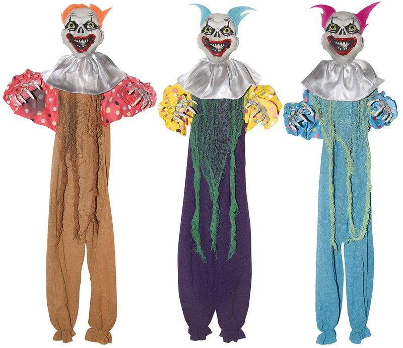 Sunstar Assorted Color Creepy Halloween Hanging Clowns Decorations, 3 Feet, Pack of 3